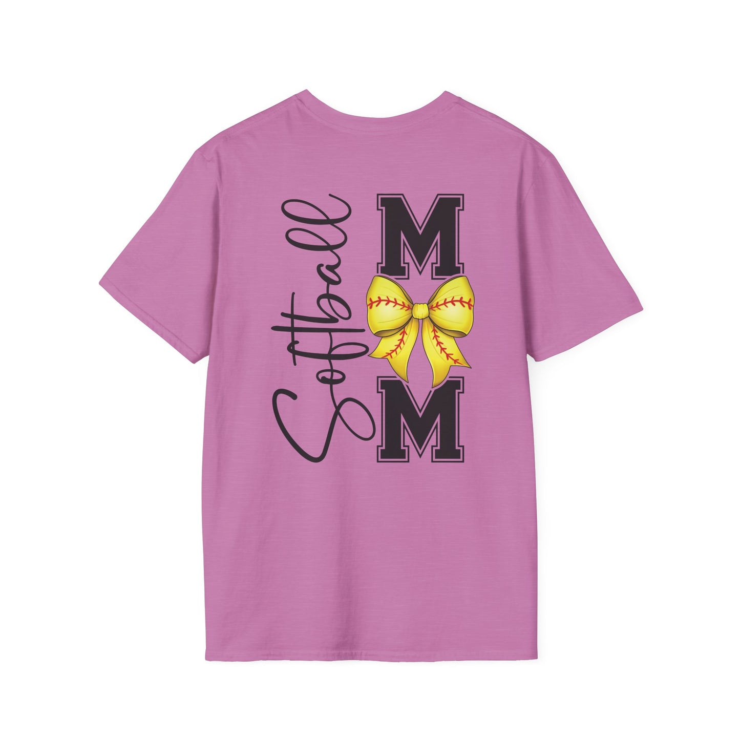 Softball Mom T-Shirt - 'Softball MOM' Graphic Tee with Yellow Softball Bow